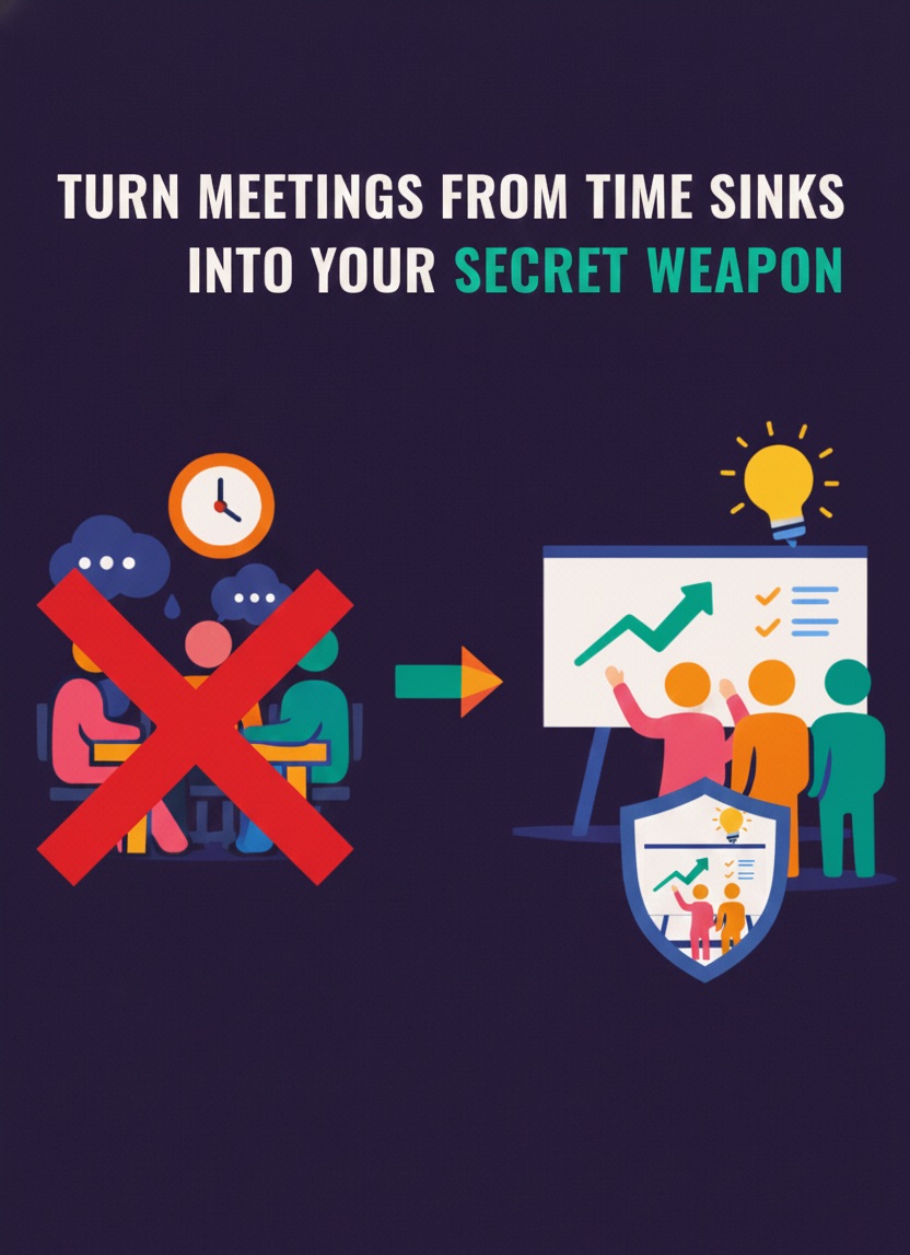 Minimalist illustration of a meeting transforming into a productive outcome