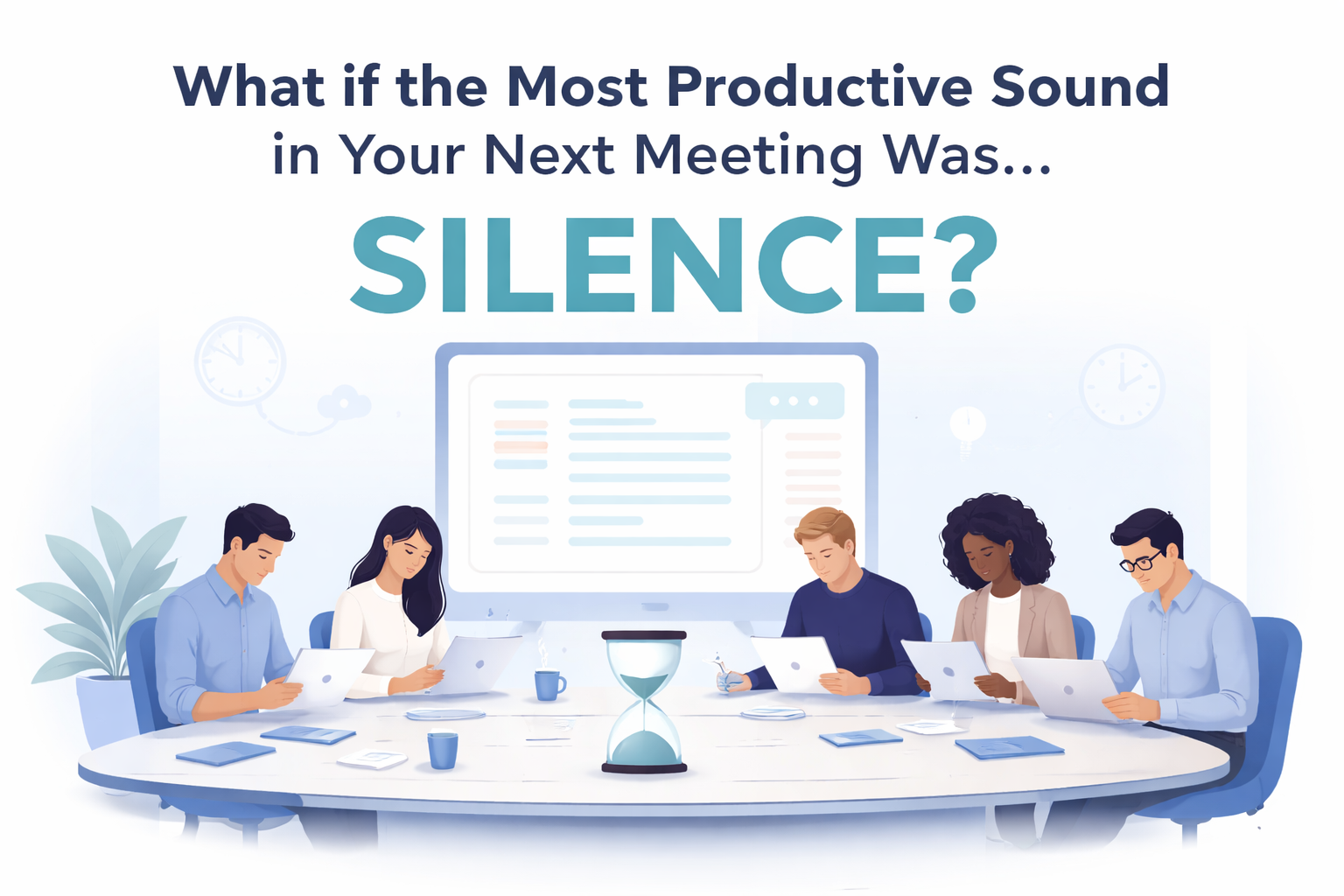 Minimalist illustration representing structured silence and focused decision-making in meetings